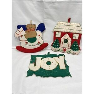 Vintage Liss Bros Philadelphia Pa Lot Of 3 Ornaments Joy House Rocking Horse
